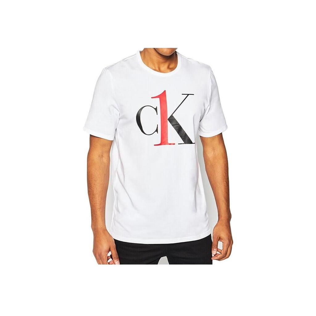 Calvin Klein Letter Logo Printed Crew Neck Short Sleeve T-Shirt Men Tops White NM1903E-7UM
