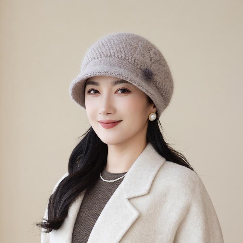Ladies Hat Rabbit Fur Plush Warm Wool Hat Winter Middle-Aged And Elderly Mother Old Lady Scarf