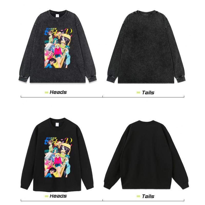 Vintage Anime Print Oversized Cotton Hoodie Teens Unisex Streetwear Fall Winter Casual Sweatshirt
