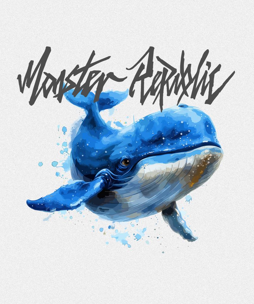 MONSTER REPUBLIC Whale Sea Blue T-Shirt White