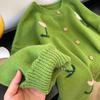 Woman Floral Jacquard Green Sweaters Forest Style Fashion Knitted Cardigan Autumn Versatile Lady Single Breasted Coat