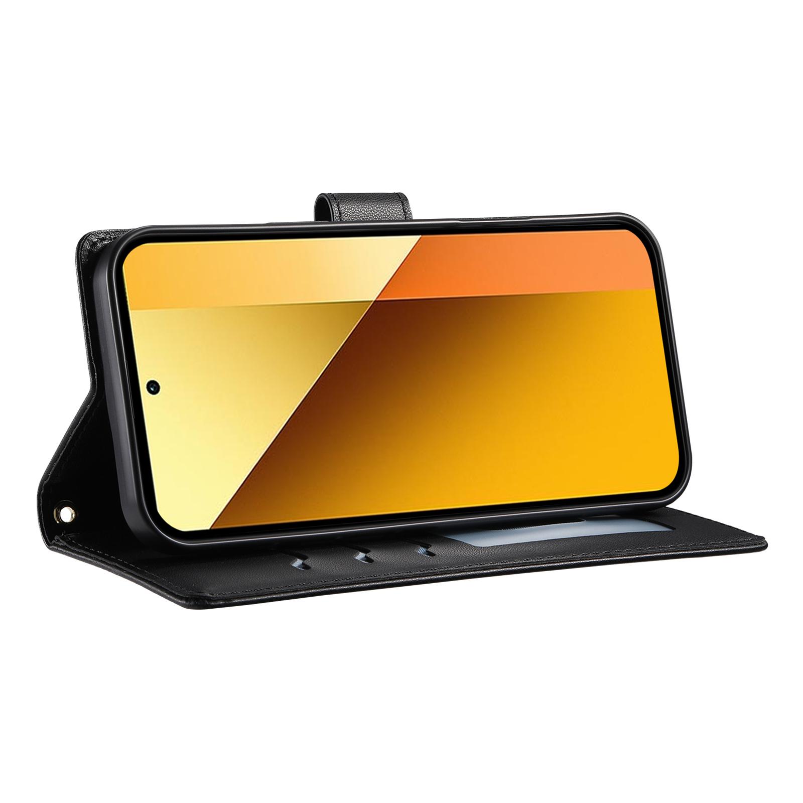 

For Xiaomi Redmi Note 13 4G Case Rhombus Stitching Wallet Stand Leather Phone Cover with Long/Short Strap Rose Gold