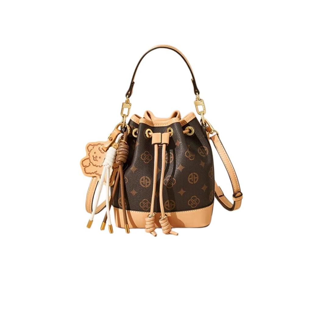 Aokang Women's Crossbody Bag, Large Capacity, Bucket Bag, Handbag, Shoulder Bag, Coffee Color