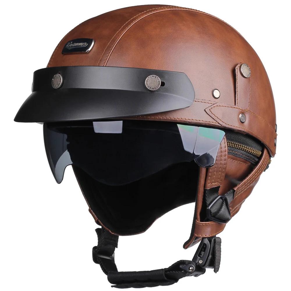 

Unisex Lightweight Leather Open-Face Motorcycle Helmet for All Seasons L