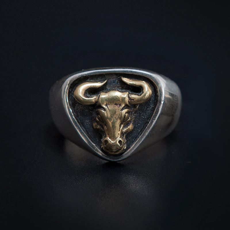 Bull Ring Copper and Silver Colored Cow Ring, Birthday Gift for Boyfriend and Girlfriend