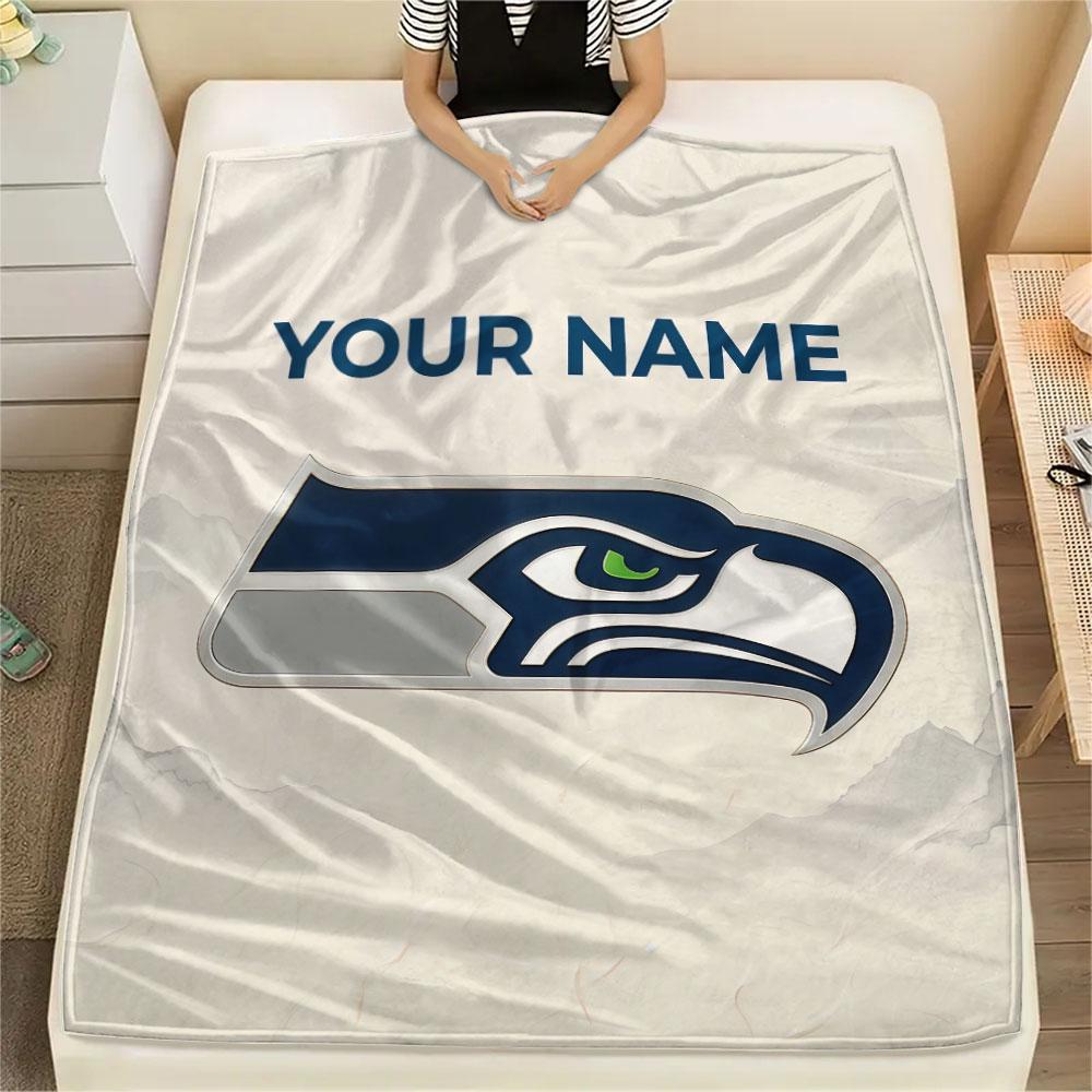 Custom Name,Seattle Seahawks Printed Flannel Blanket, Soft Throw for Bedroom Sofa, Washable, Christmas Present, Great Gift.