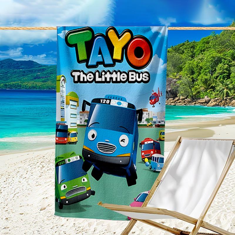 1pc Tayo The Little Bus2 Beach Towel, Beach and Seaside Swimming Pool Equipment, Fashion Pattern, Rectangular, Travel Essentials