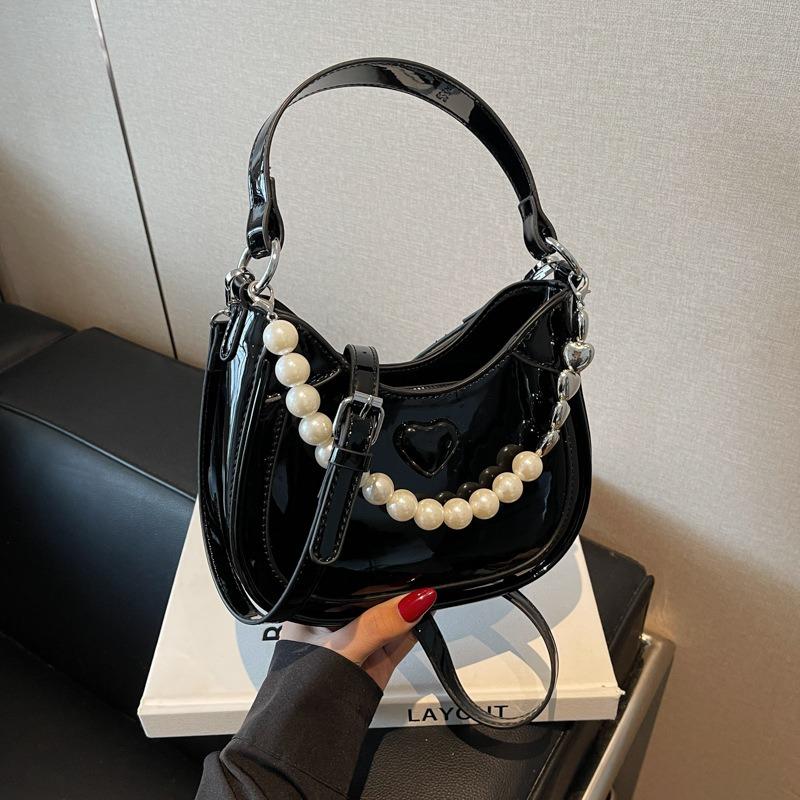 Niche love bag women's bag new fashion pearl handbag texture women's crescent messenger bag