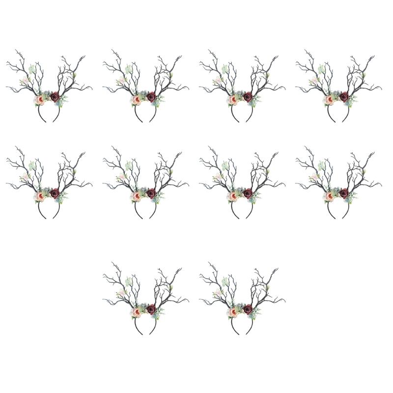 10Pcs Deer Antler Flower Crowns Headbands Tree Branches Headbands Antlers Headbands Cosplay Headdress Hair Accessories