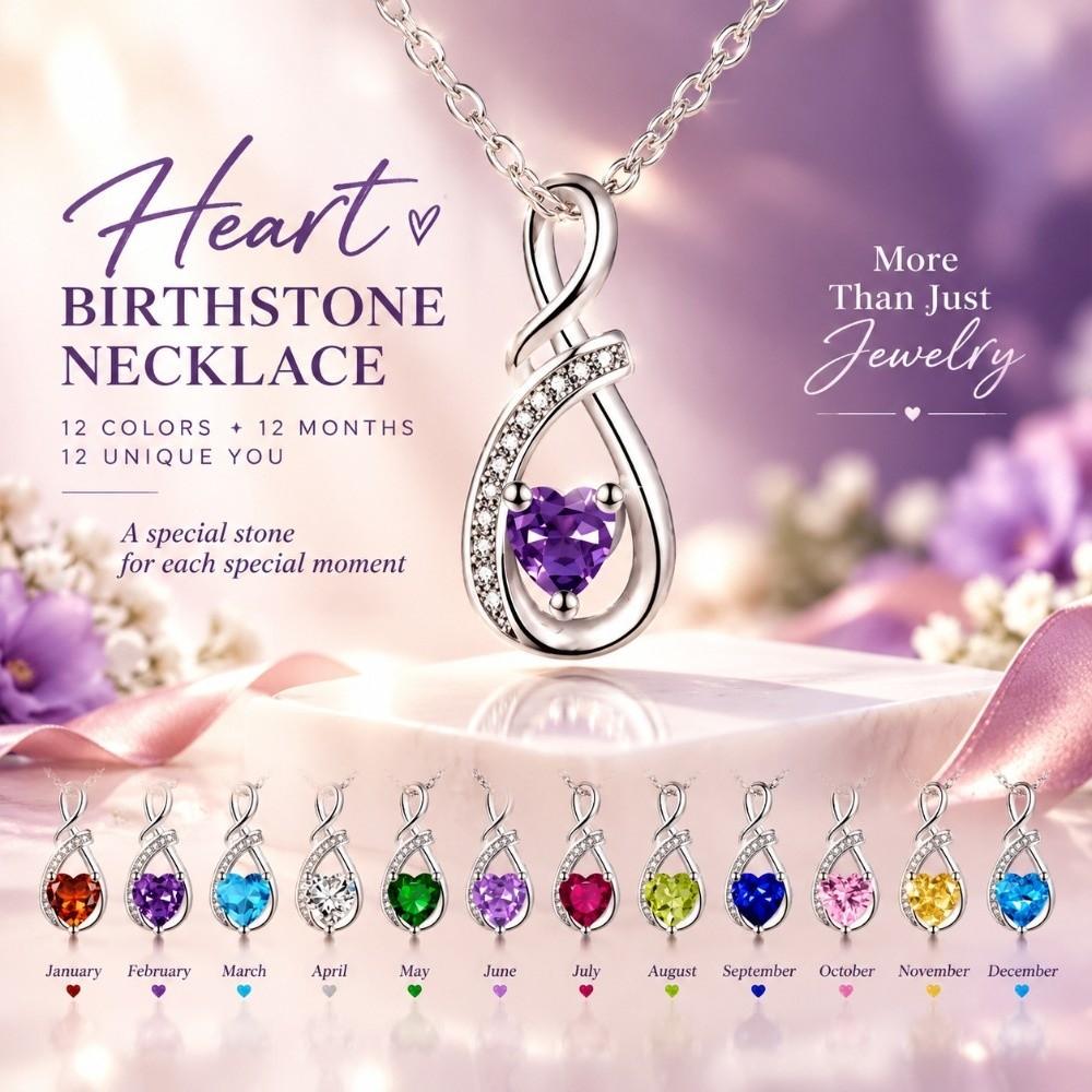 Birthstone Accent Infinity Heart Necklace Zircon Inlay Fashion Necklace Birthday Anniversary Gift