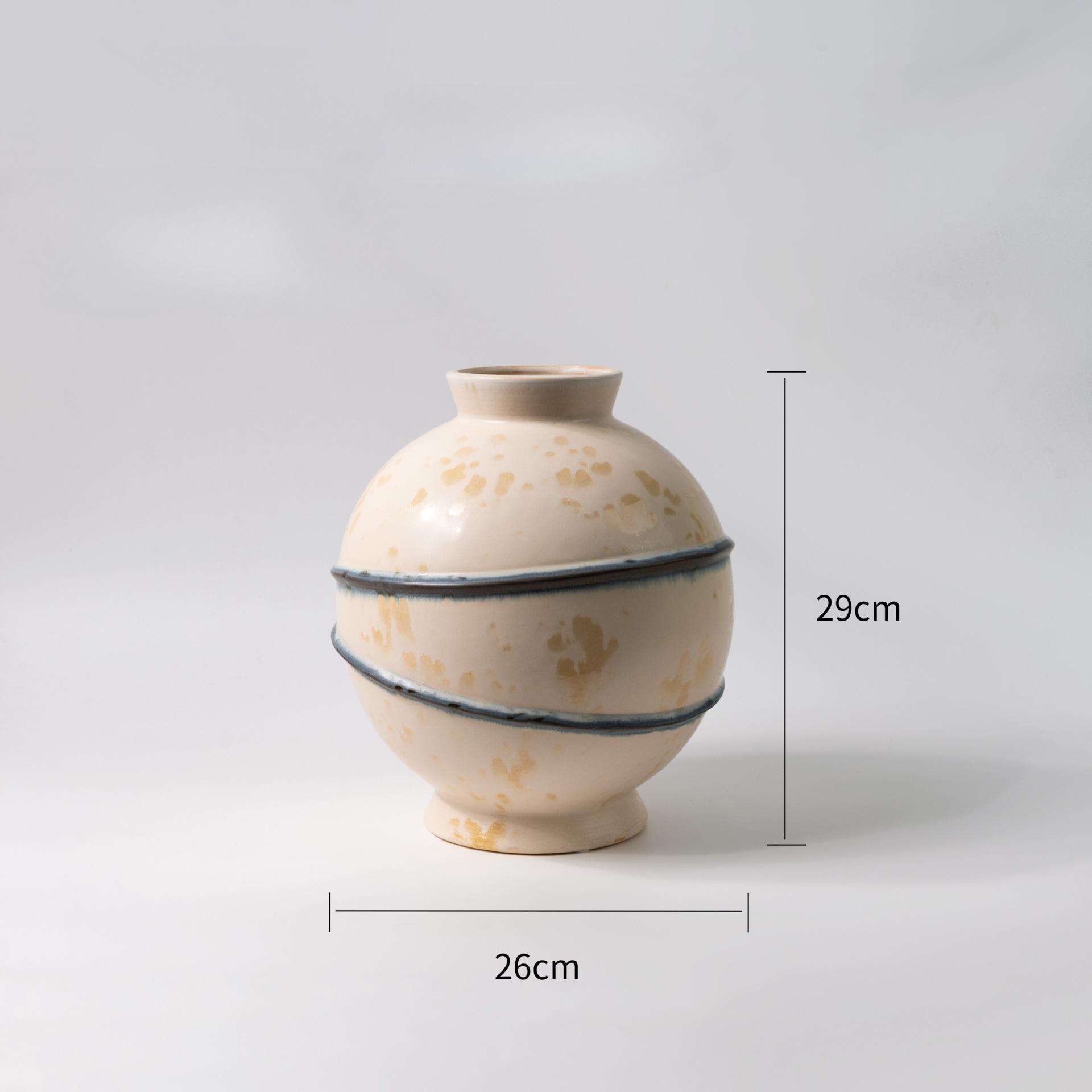 Ceramic Vase Geometric Lines Hand-painted Art Flower Vase Black Ring Relief Flower Pot Ceramic Handicrafts Home Decoration