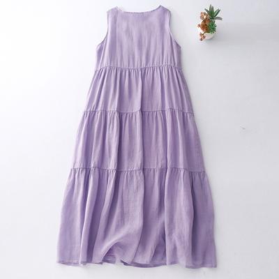 Lilac Purple Vest Skirt Women's 2025 Summer New Thin Tutu Skirt Cake Skirt Round Neck Sleeveless Dress Long Dress