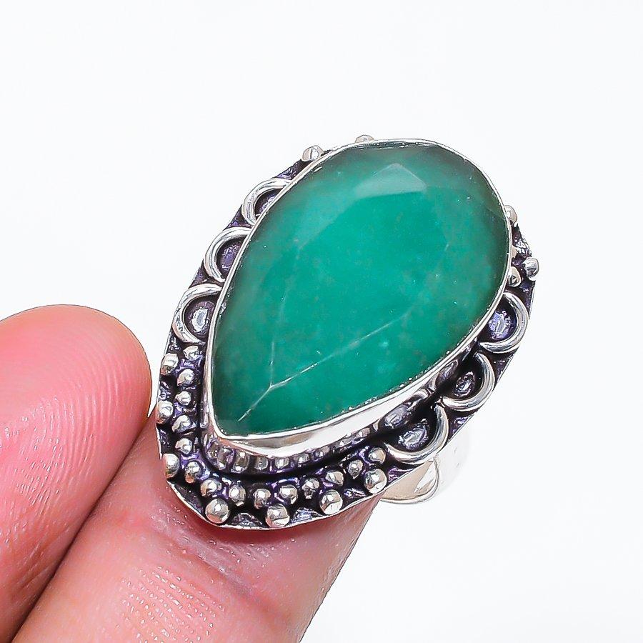 Natural Emerald(Simulated) Gemstone 925 Sterling Silver Jewelry Ring Size 9 ZS-1027