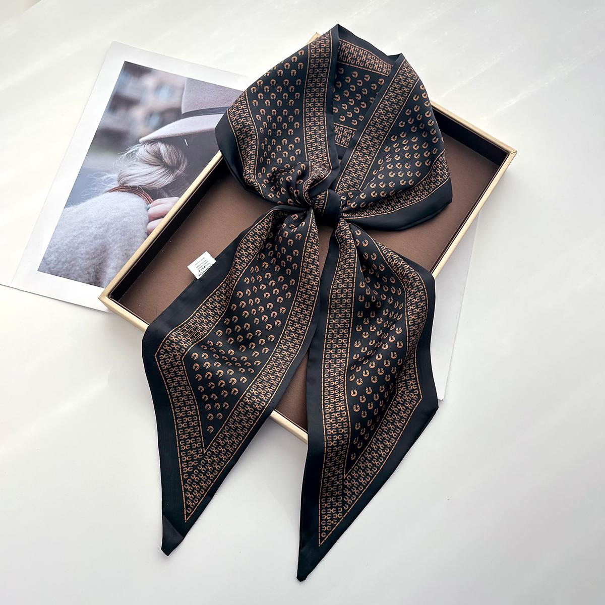 

Fashion Print Skinny Scarf For Women Luxury Hair Band Soft Stain Silk Ribbon Tie Neck Bag Scarf Design Wrist Belt For Daily Wear