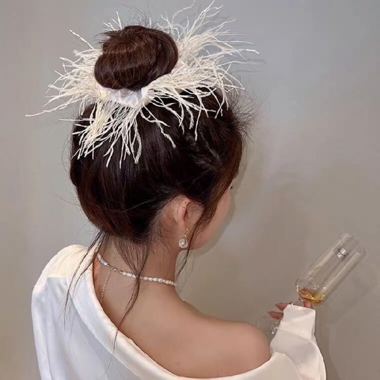 Ostrich Feather Hair Scrunchie Feather Hair Tie Hair Rope Headpieces for Women