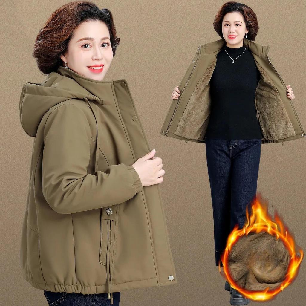 Mother's Winter Clothes Plus Velvet Thick Cotton Coat Jacket Temperament Women Autumn and Winter