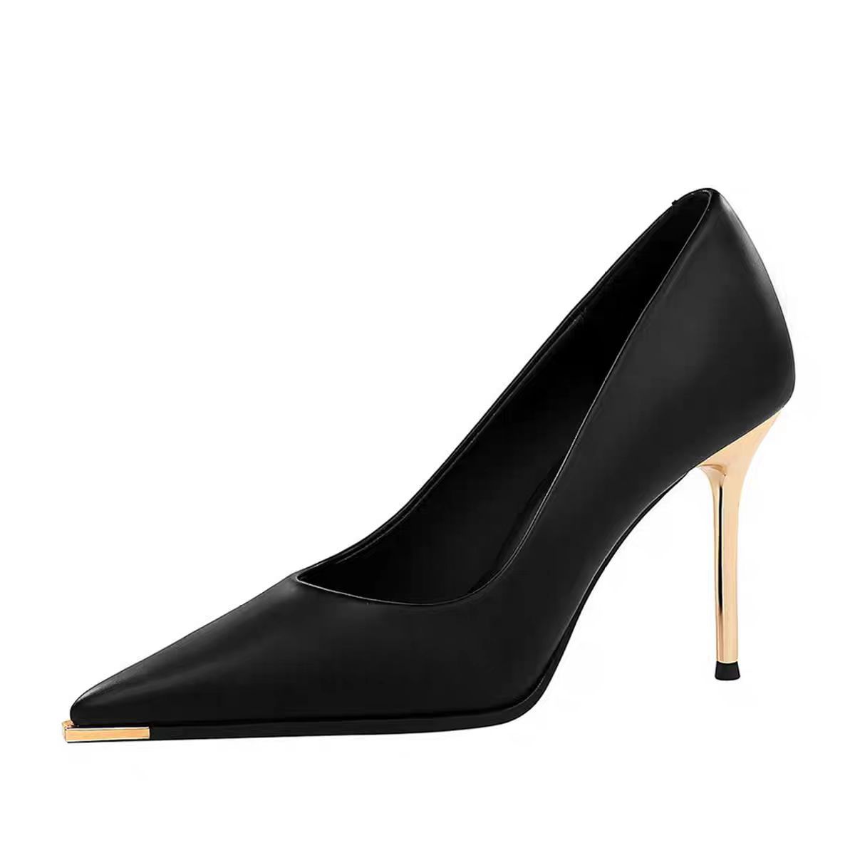 

Fashion Spring and Autumn Versatile Black Thin Heel Pointed Temperament Sexy Spring Light Mouth High Heels Anti-kick Head Single Shoes 40