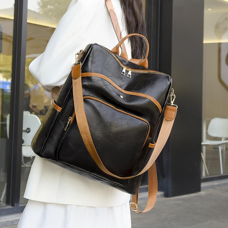 PU Backpack Women's Bag New Simple and Fashionable Large-capacity Women's Backpack Versatile Single Shoulder Messenger Bag