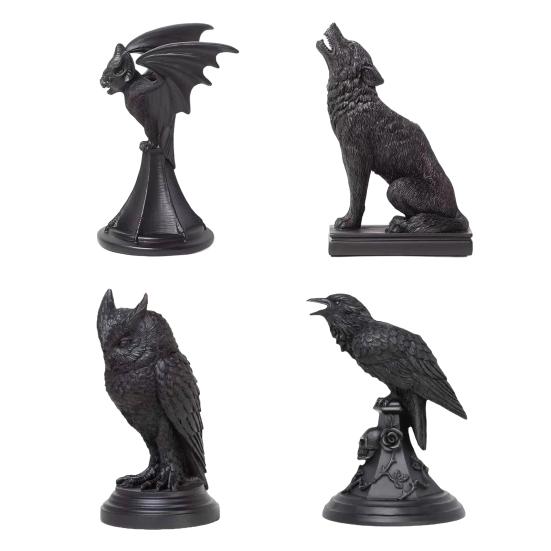 Gothic Style Night Elf Candlestick Ornament Bat Wolf Crow Owl Shape Resin Fireplace Candle Accent Hotel Room Decor