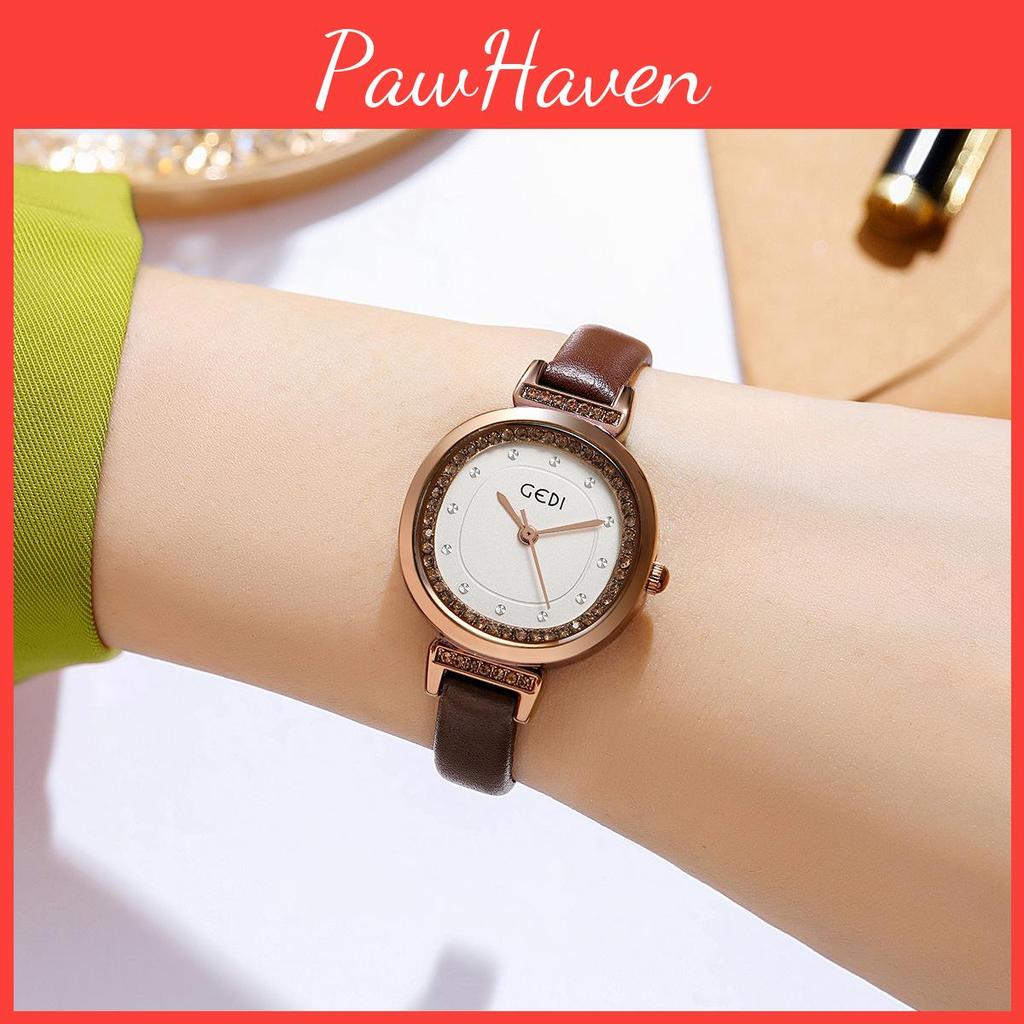 Gadi Vintage Ladies Quartz Watch With Leather Strap And Water Resistance For Fashion Enthusiasts