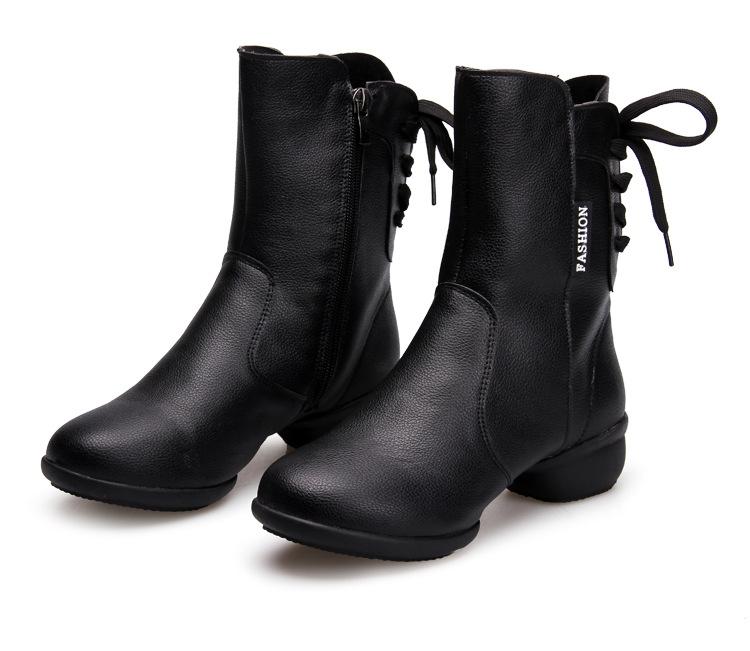 Modische Leder Damen Tanzstiefel für Damen Ballroom Modern Dance Schuhe Schwarz Mädchen Weiche Sohle Bachata Salsa Tanzschuhe