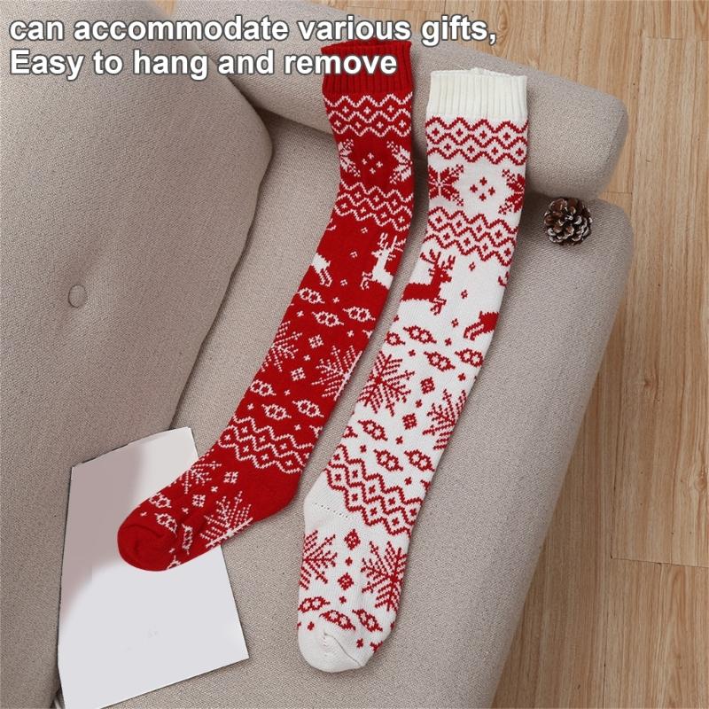 Women Christmas Reindeer Snowflake Knitted Thigh High Stockings Acrylic Fabric Over Knee Long Boot Socks Leg Warmers