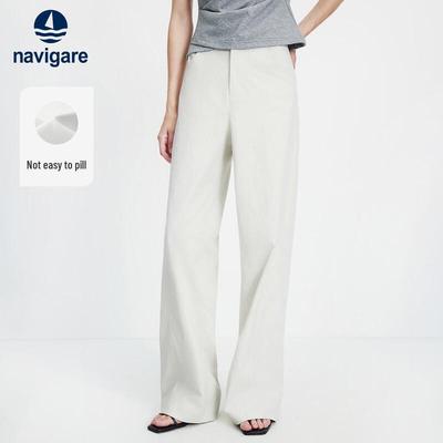 Women's White Casual Straight-Leg Trousers