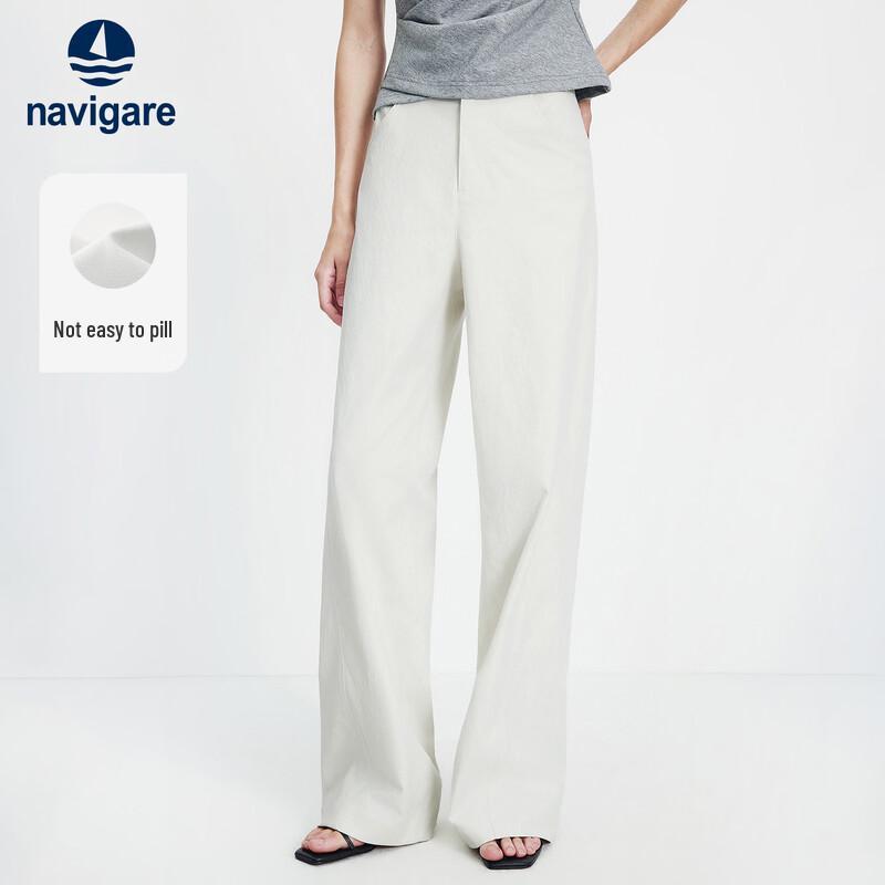 Navigare Women s White Casual Straight-Leg Trousers