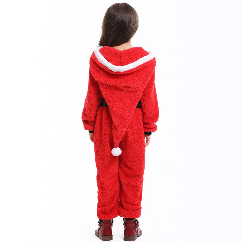 Kids Girls Christmas Xmas Red Elf Velvet Hooded Jumpsuit Belt Set Children Santa Claus Halloween Role Play Dress Up Cosplay Costume