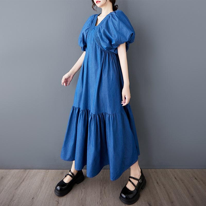 Short Sleeve Plus Size Denim Vintage New In Dresses for Women Casual Loose Long Summer Dress