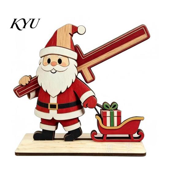 DIY Spliced Wooden Craft Christmas Tabletop Ornament, Cute Elk/Santa Claus/Snowman Desktop Small Holiday Decor Items Decorations for Tiered