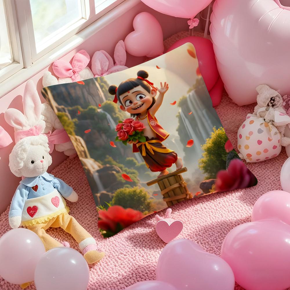 Nezha Chinese Anim Cushion Cover Pattern Printed Pillowcase for Living Room Sofa Cushion Cover & Bedroom Decor