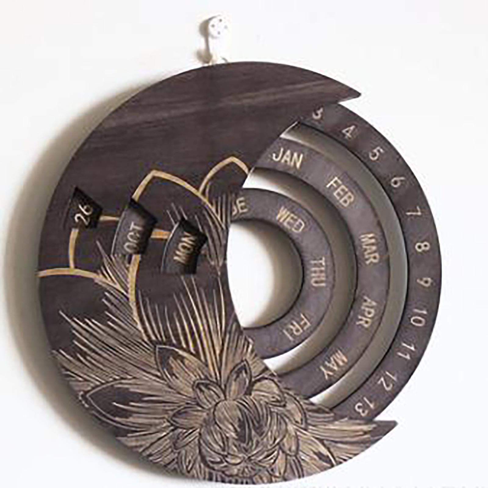 

Деревянный настенный календарь, круглый вечный календарь, учебный календарь для украшения ремесел