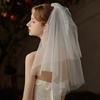 Flower Girl Veil Lace Bow Hair Wedding Headpeice White Sheer Simple Covering