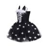 Vestito LED Gatto Nero Principessa Lampeggiante, Compleanno Halloween Cosplay Ragazze Vestito in Rete Nero