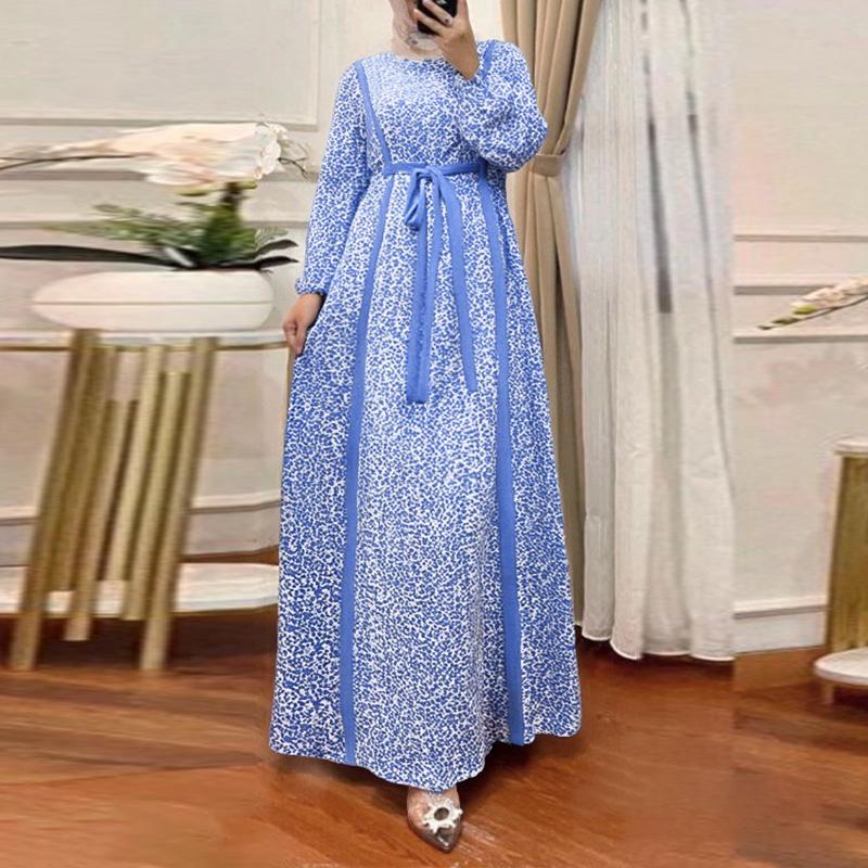 

ZANZEA Женское повседневное платье с круглым вырезом, свободное, с длинным рукавом и принтом M