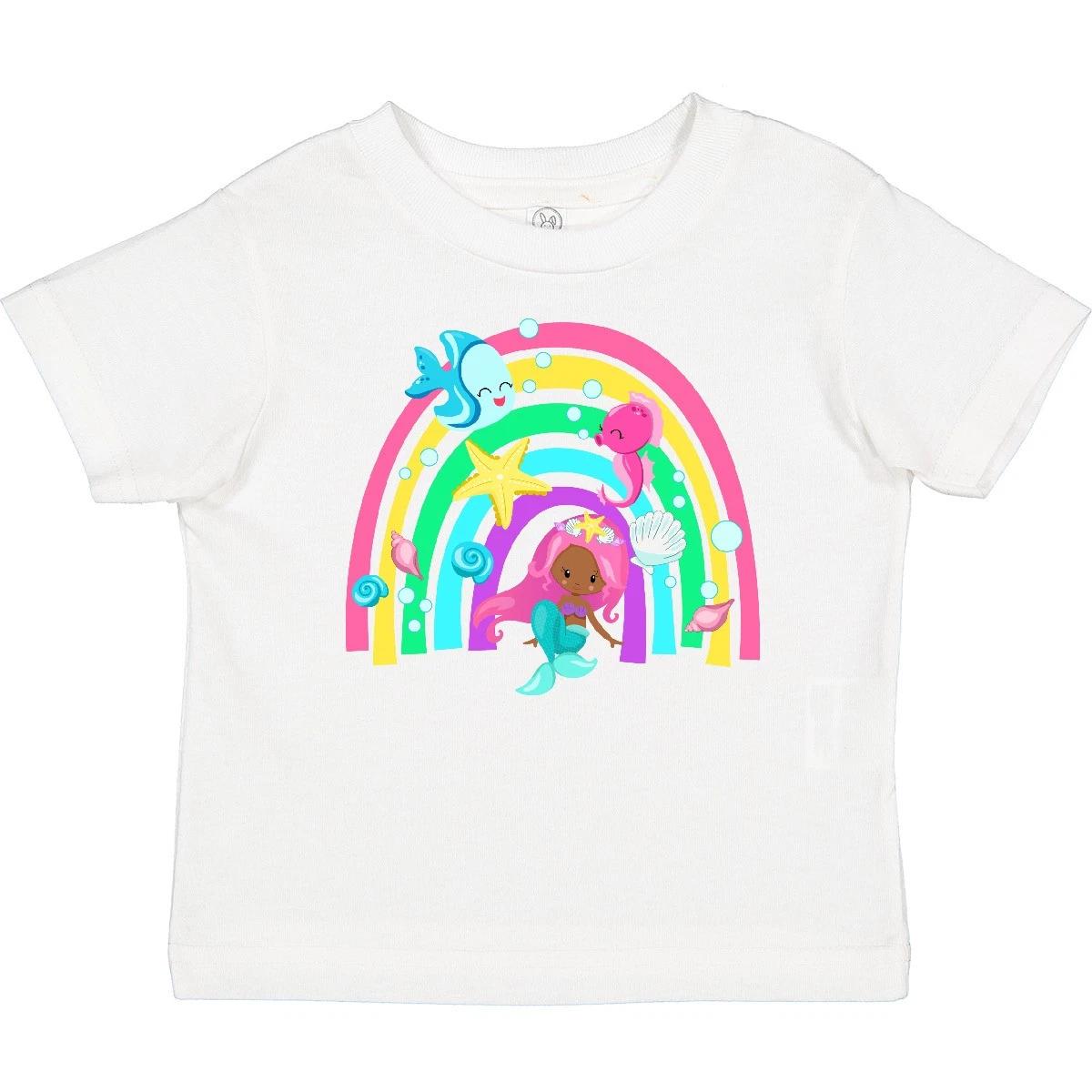 

Inktastic Mermaid With Rainbow Baby T-Shirt Mermaids Kids Dark Skin Tone Under 110