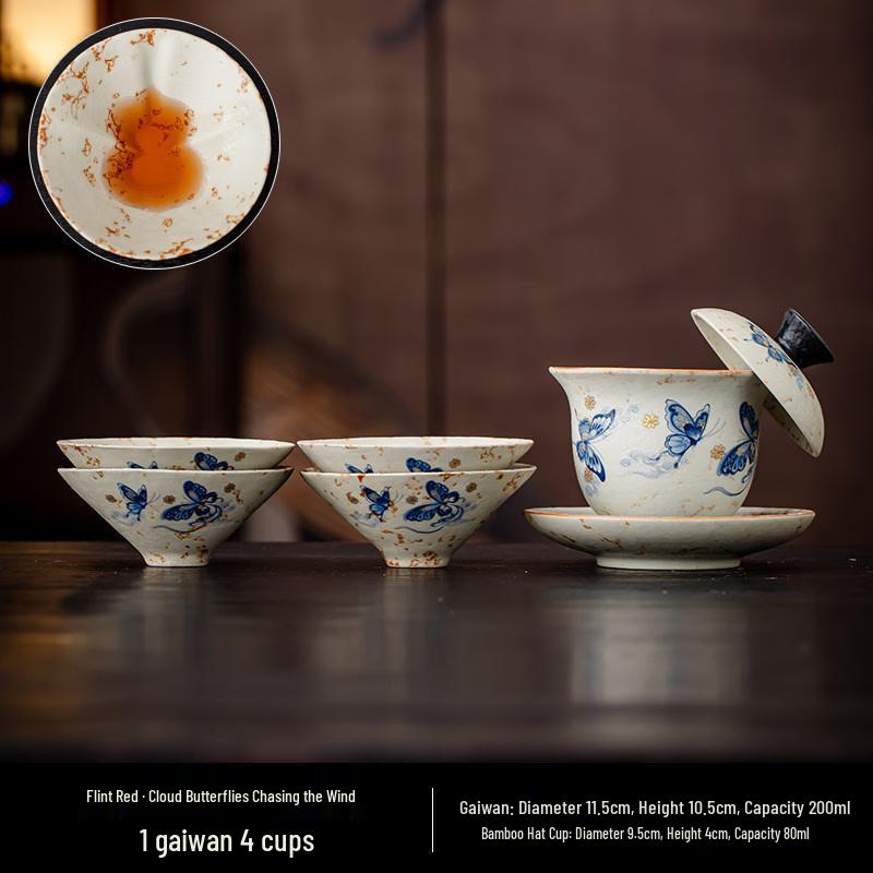 Flint Red Ceramic Gaiwan Teacup Set
