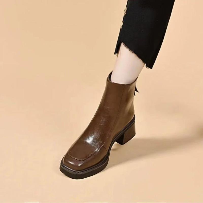 Nowy Styl Modne Wszechstronne Bawełniane Buty na Grubej Podeszwie z Podszewką z Fleeceu Miękkie Skórzane Kozaki dla Kobiet