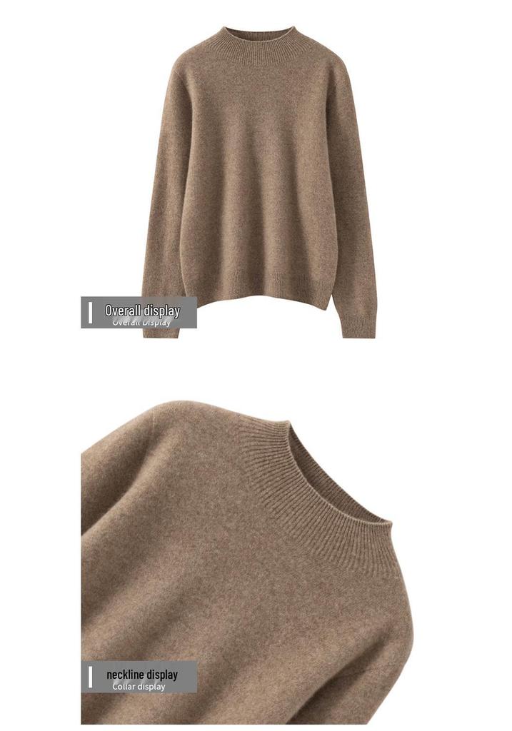Women's Pure Cashmere High Neck Sweater - Solid Color Knit Pullover