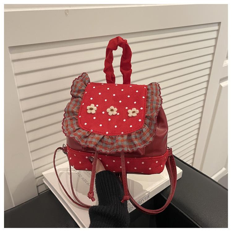 

New Korean Style Denim Patchwork Mini Backpack with Floral Print Cute Shoulder Bag for Women Versatile Versatile Storage Bags