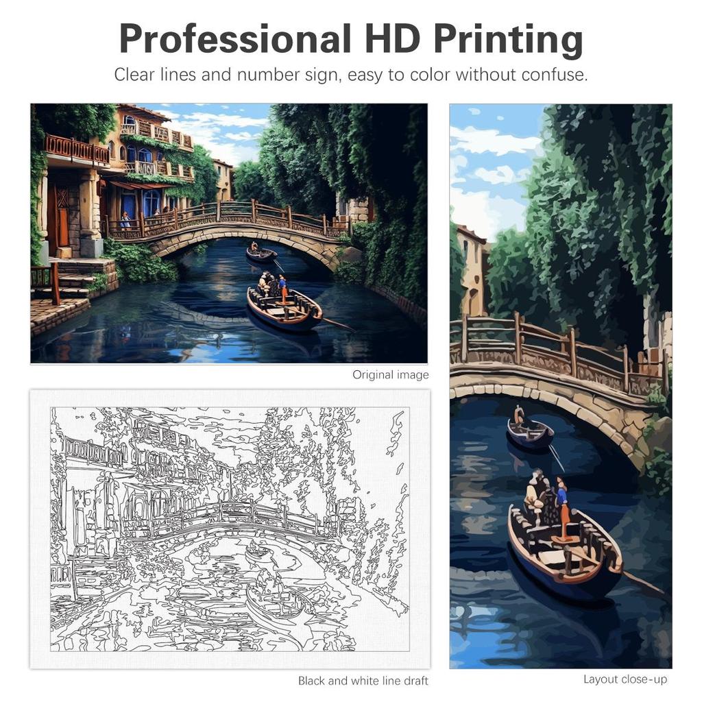 Kits de pintura por números con marco, paisaje de ciudad, pintura artesanal por lienzo con números, pintura para dibujar para decoración del hogar, 40x50cm