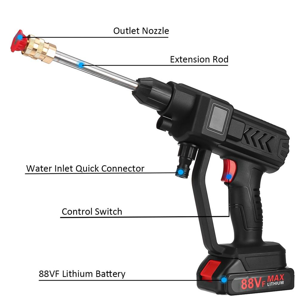 NEW 1500W 88V Cordless High Pressure Car Washer Rechargeable Car Wash Gun Electric Water Gun Foam Machine for Makita 18V Battery