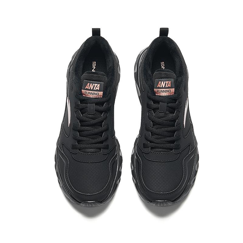 Anta Comfortable Simple Fleece Non-Slip Wear-Resistant Warm Low-Top Casual Running Shoes Women Sneaker Black 922445525-2