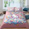 This Hello Kitty three-piece bedding set with a cartoon heart print, including one duvet cover and two pillowcases, makes a perf