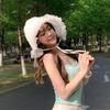 White Fisherman Hat Summer Visor Basin Cap Foldable Lace Bucket Hat  Girls