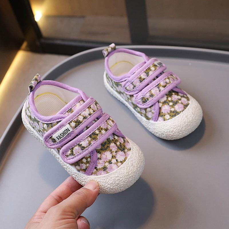 Kids Floral Canvas Shoes With Hook Loop Toddler Sneakers Boys Girls