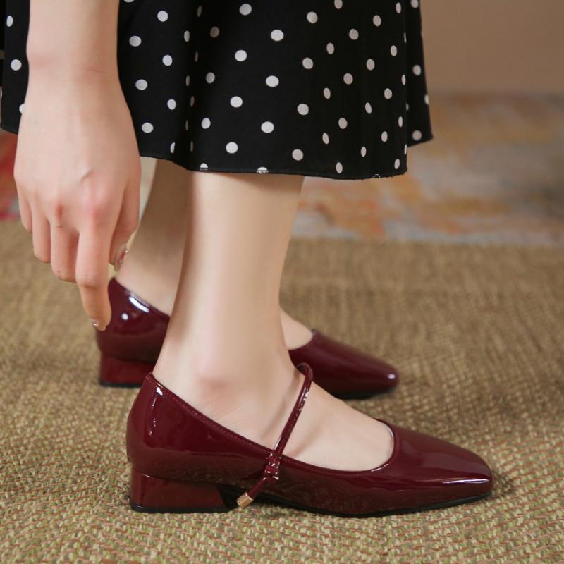 Fashion Women's Mary Janes Shoes New High Quality Pumps Low Heel Dress Shoes Square Toe Shallow Buckle Strap Women's Shoes
