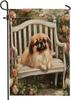 Spring Pekingese Dog Front Yard Backyard Burlap Garden Ags 12x18 Double Sided for Outdoor, Romantic Oral Bench Small Hou AAS