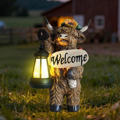 Lampion żywiczny Krowa Szkocka Solarna Lampa Zewnętrzna Statua Ozdoba Ogród Willa Rzeźba Krajobrazowa Lampka Nocna